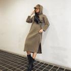 Slit-side Ribbed Knit Hoodie Dress
