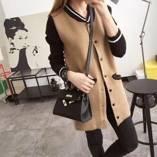 Color-block Long Button Jacket