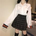 Badged Shirt / Plaid A-line Skirt