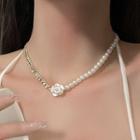 Flower Faux Pearl Alloy Necklace White - One Size