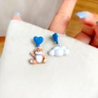 Bear Cloud Asymmetrical Alloy Dangle Earring 1 Pair - Earrings - S925 Silver - Love Heart - Blue & White - One Size