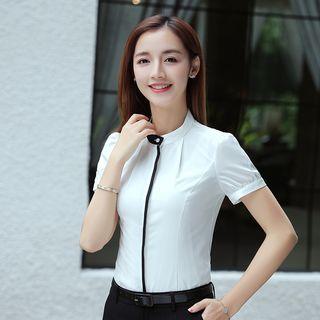 Contrast Trim Short-sleeve Shirt / High-waist Pencil Skirt / Cropped Dress Pants