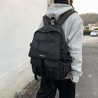Front Pocket Buckled Nylon Backpack Black - 19inch