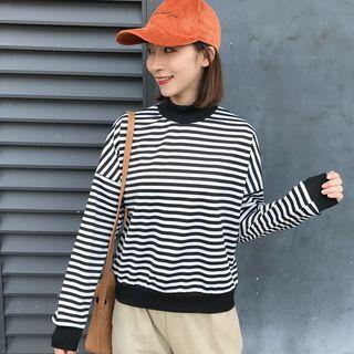 Long Sleeve Mock Neck Striped T-shirt Stripe T-shirt - One Size