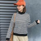 Long Sleeve Mock Neck Striped T-shirt Stripe T-shirt - One Size