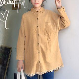 Rip Corduroy Shirt Jacket Khaki - One Size