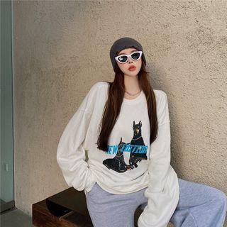 Dog Print Sweatshirt White - One Size