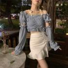 Cold-shoulder Ruffled Blouse / Shirred A-line Skirt