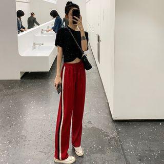 Knotted Short-sleeve Cropped T-shirt / High-waist Sweatpants