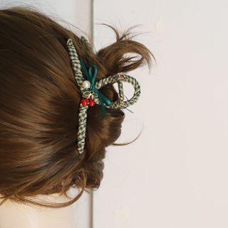 Cherry Hair Claw Gingham - Gray & Beige - One Size