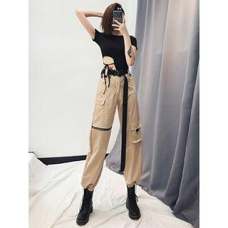 Drawstring-hem High-waist Jogger Pants