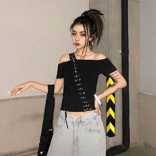 Off-shoulder Slim-fit Short Sleeve Top