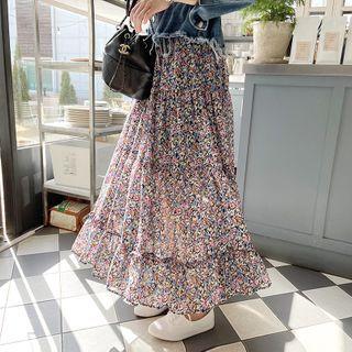 Tiered Floral Chiffon Maxi Skirt