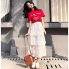 High-waist Layered Midi Skirt White - One Size