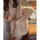 Round Neck Floral Sweater Light Pink - One Size