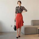 Tall Size Zip-closure Flounced Midi Skirt In Red