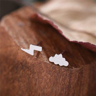 925 Sterling Silver Asymmetric Stud Earring Silver - One Size