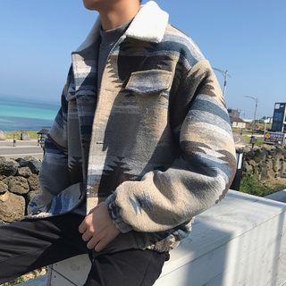 Fleece Collar Patterned Button Jacket