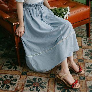 Drawstring Waist A-line Midi Skirt Blue - One Size