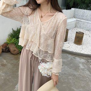 Lace Ruffle Blouse Almond - One Size