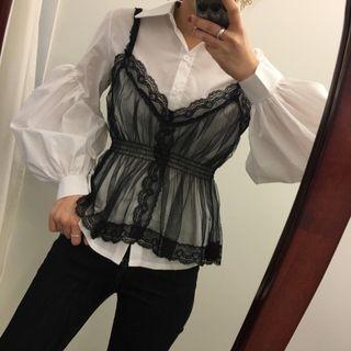 Set: See-through Camisole Top + Puff-sleeve Shirt