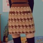 Houndstooth Knit Miniskirt Brown - One Size