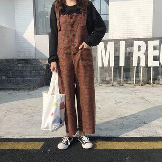 Plaid Buttoned Wide-leg Jumper Pants