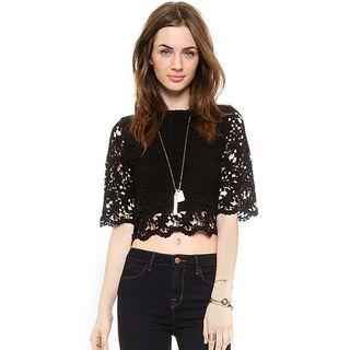 Cropped Short-sleeve Lace Top