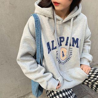 Letter Print Long Sleeve Fleece-lined Hoodie