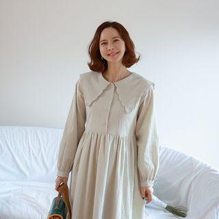 Sailor-collar Scallop-edge Midi Dress