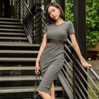Sheer-trim Slim-fit Midi Dress