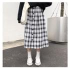 Plaid Buttoned A-line Midi Skirt As Shown In Figure - One Size