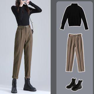 Set Of 2: Mock-neck Top + Harem Pants