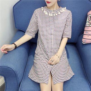 Short-sleeve Tasseled Patterned Shirtdress