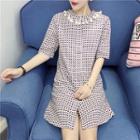 Short-sleeve Tasseled Patterned Shirtdress