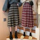 Plaid Crinkle A-line Midi Skirt