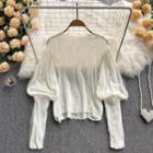 Stand-collar Puff-sleeve Chiffon Top