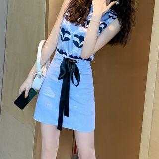 Set: Printed Tank Top + Mini A-line Skirt