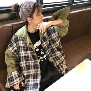 Mock-two Plaid Loose-fit Jacket
