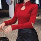Cut-out Long-sleeve Cropped Qipao Top