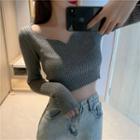 Long-sleeve Cropped Ribbed Knit Top