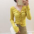 Frilled Trim V-neck Knit Top