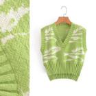 Jacquard Sweater Vest 9737 - Light Green & White - One Size