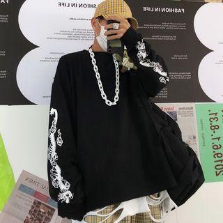 Dragon Print Long-sleeve Oversize T-shirt