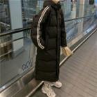 Long Hooded Padded Zip Coat Black - One Size