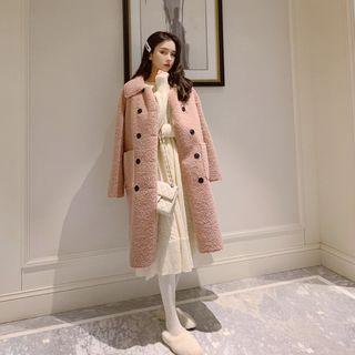 Long-sleeve Fleece Button Coat Pink - One Size