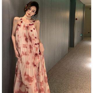 Tie-dyed Maxi Halter Dress Print - One Size