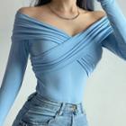 Long-sleeve Off-shoulder Twist-front Top