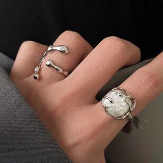 Irregular Layered Alloy Open Ring / Faux Pearl Alloy Open Ring