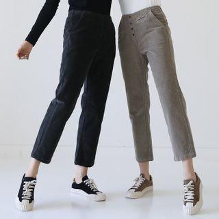 Button-trim Corduroy Straight-cut Pants